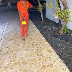 Orange Satin/Silk PJ Set